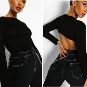 NWT Boohoo Open Back Long Sleeve Top